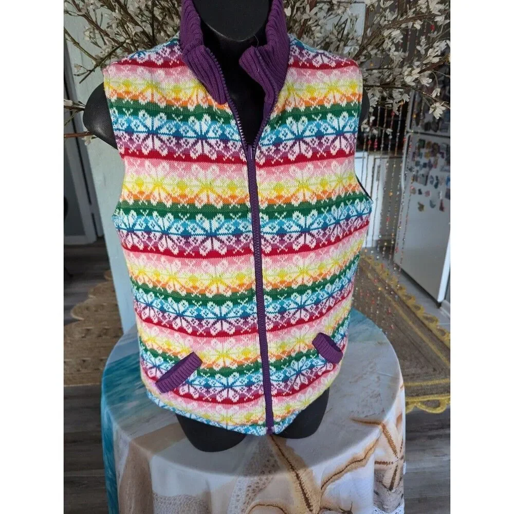 VTG Gap Kids Reversible Vest XL Colorful Snowflakes 1 Side Full Zip 1 Side Purpl